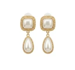Arete cuadro y gota perla
